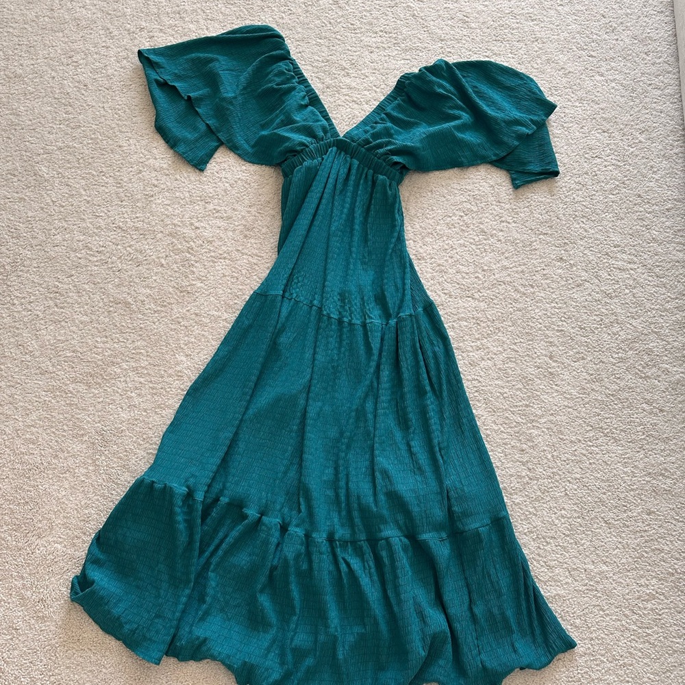 Teal tiered maxi dress with flowy sleeves
